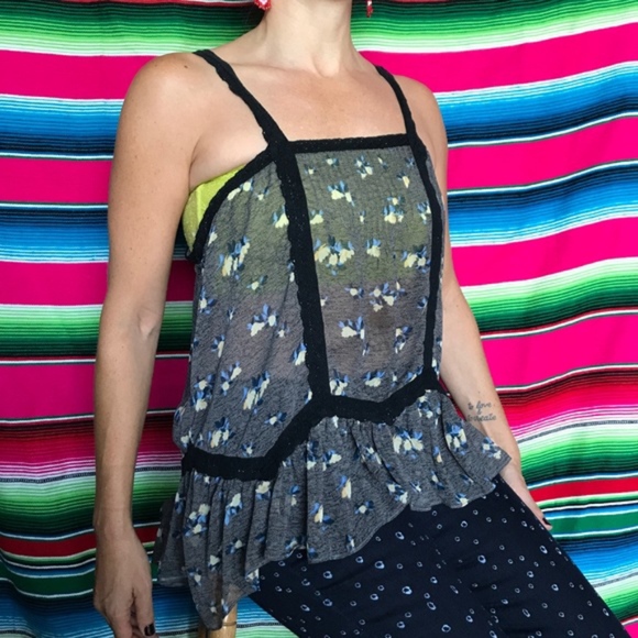 Free People Tops - Free People Boho Peasant Pleated Floral Flow Tank